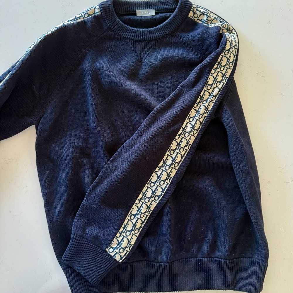 Dior Men's Navy Sweater with Logo Trim